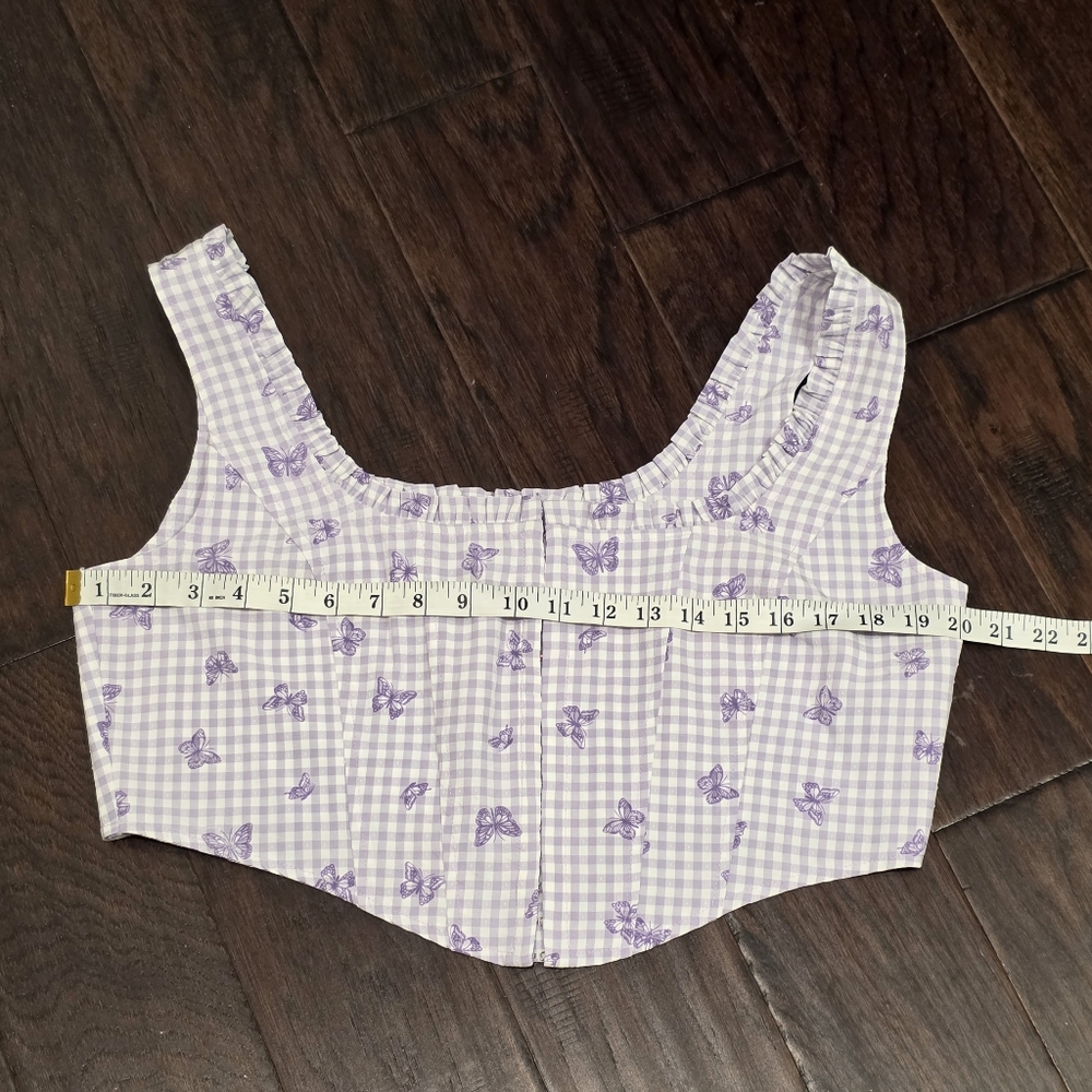 ELODIE Gingham Corset Cropped Top With Butterflis- Purple - XL - Picture 7 of 11
